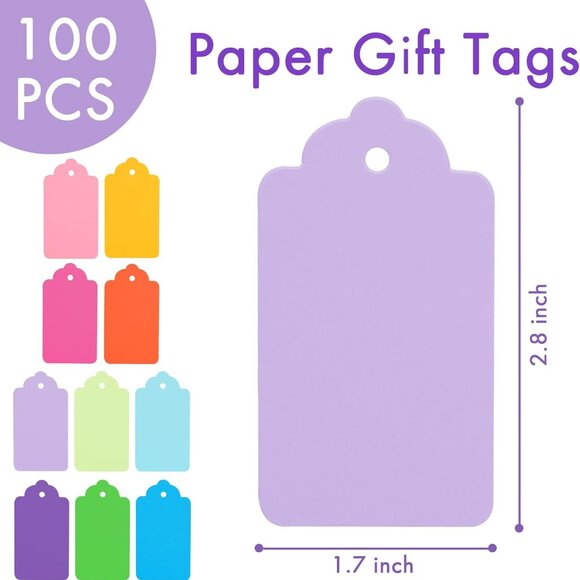 100 PCS Gift Tags with String Attached, 1.7x2.8 inch Colored Gift Tags for Prese - Picture 3 of 8